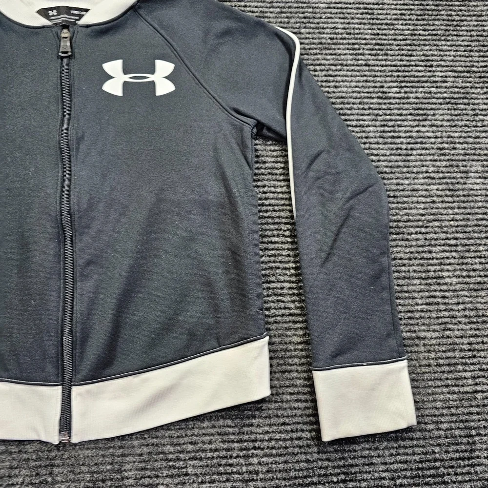 Under Armour Coldgear Track Jacket youth Girls M Black Full Zipper Raglan Sleeve